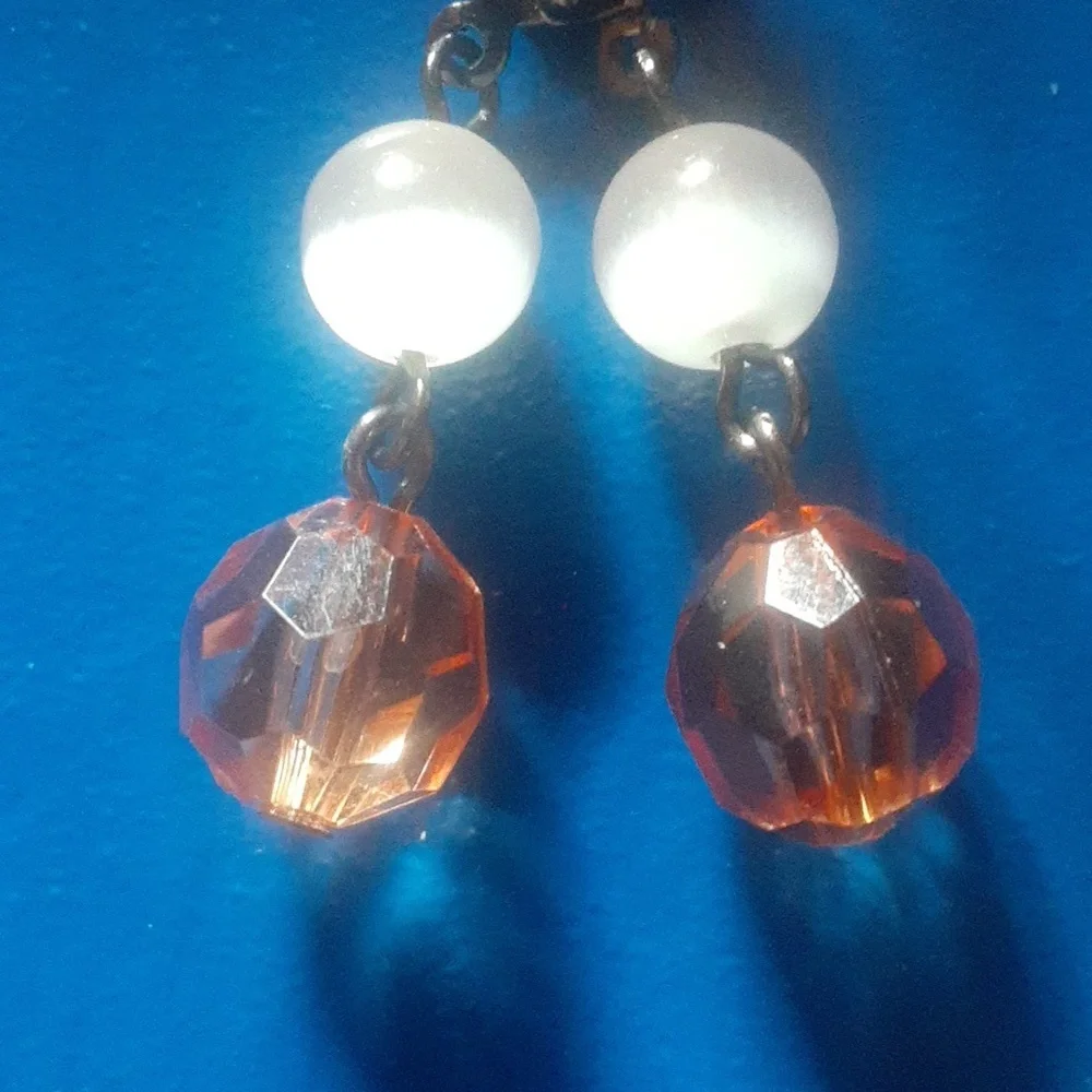 Elegant White and Pink Dangle Earrings